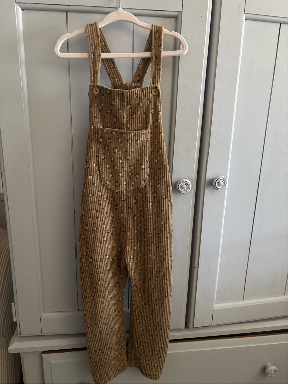 Zara Olive Green Floral Corduroy Overalls